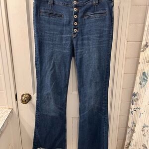 Anthropologie Dark Blue Wide Leg Jeans with Button Accents
